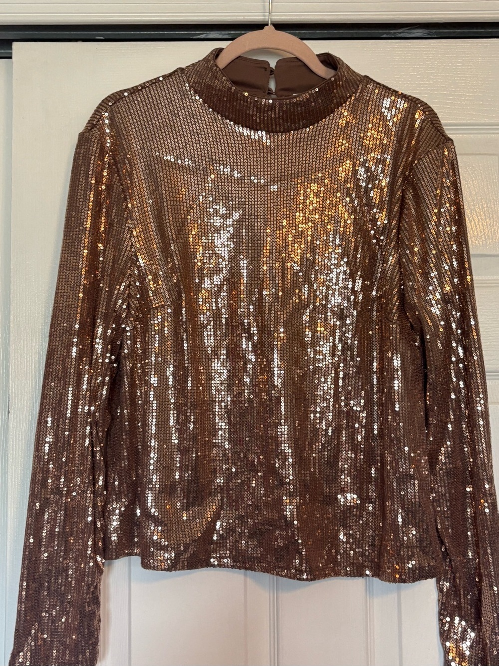 Nine West Rose Gold Sequin Mock Neck Top